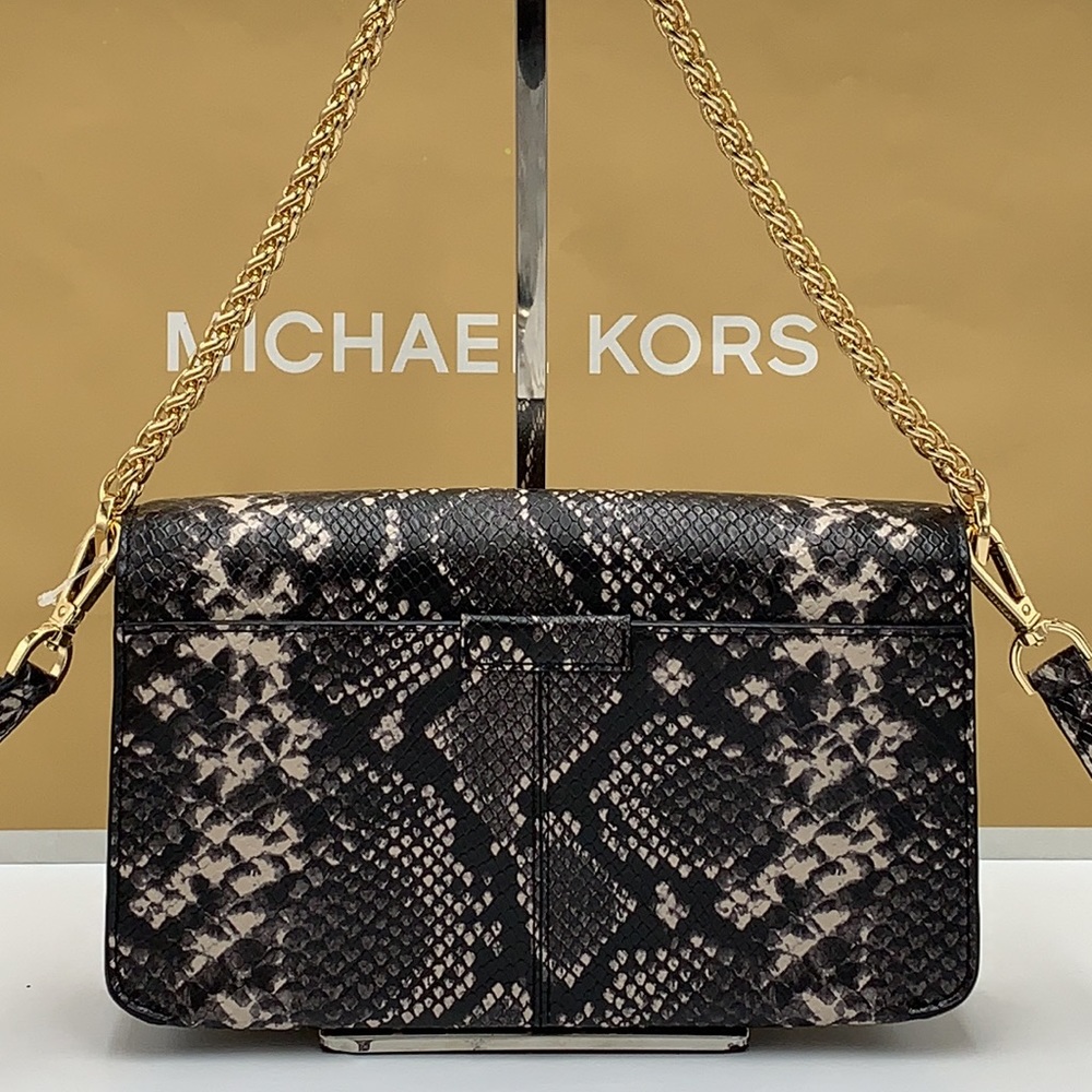 Michael Kors Sonia Medium Snake Embossed Shoulder Crossbody Bag Black color - Picture 4 of 16